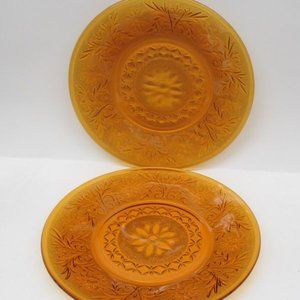 2-Anchor Hocking Fire King Glass Desert Gold Amber SANDWICH 9 Inch Dinner Plates